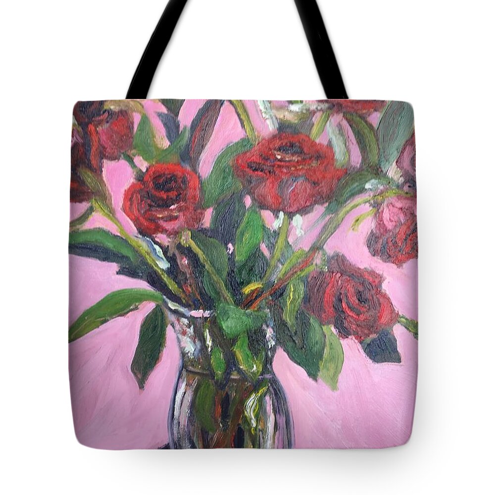 Roses. Still Life Tote Bag featuring the painting Valentine Roses by Beth Riso
