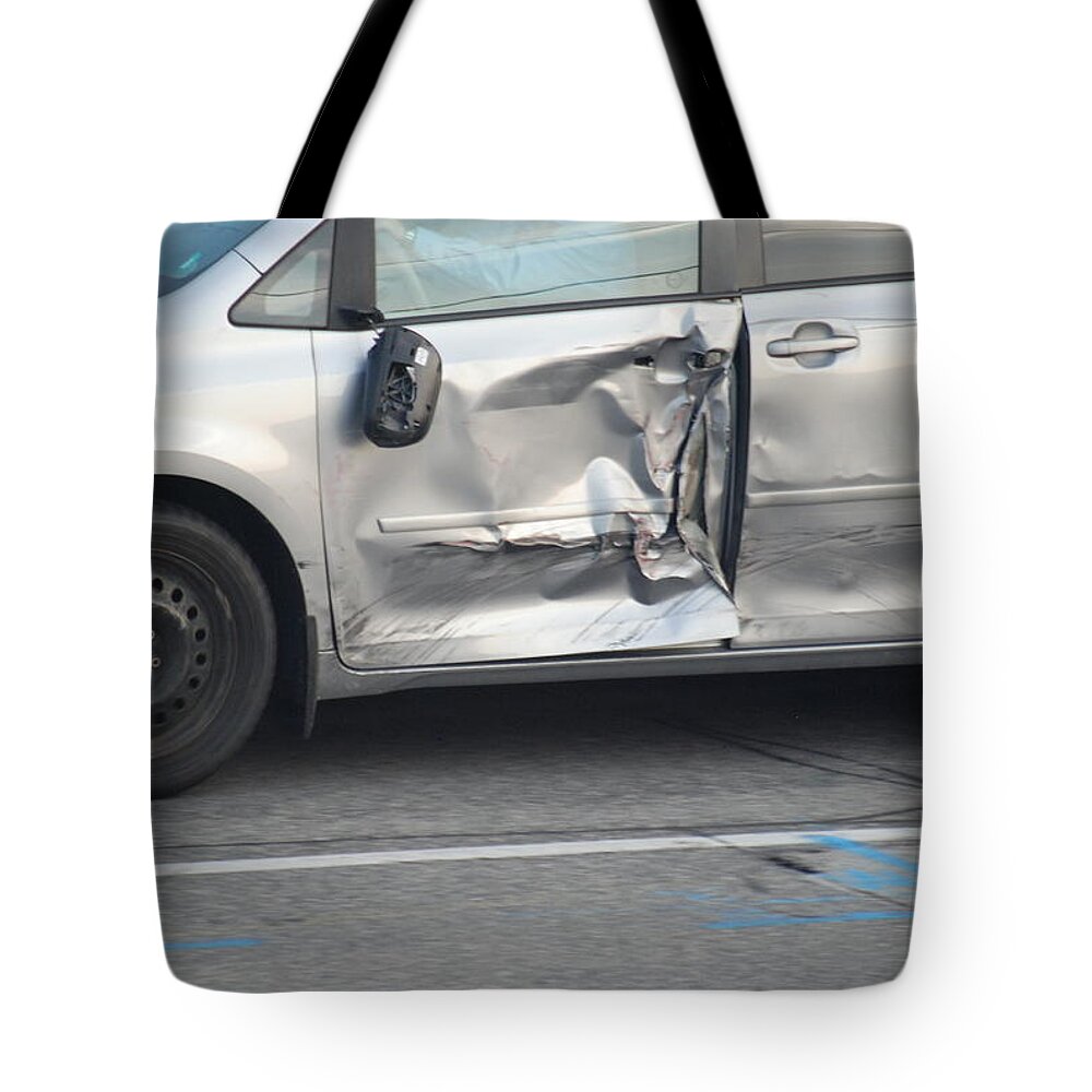 Van Collision Tote Bag featuring the photograph Van Collision by Ee Photography