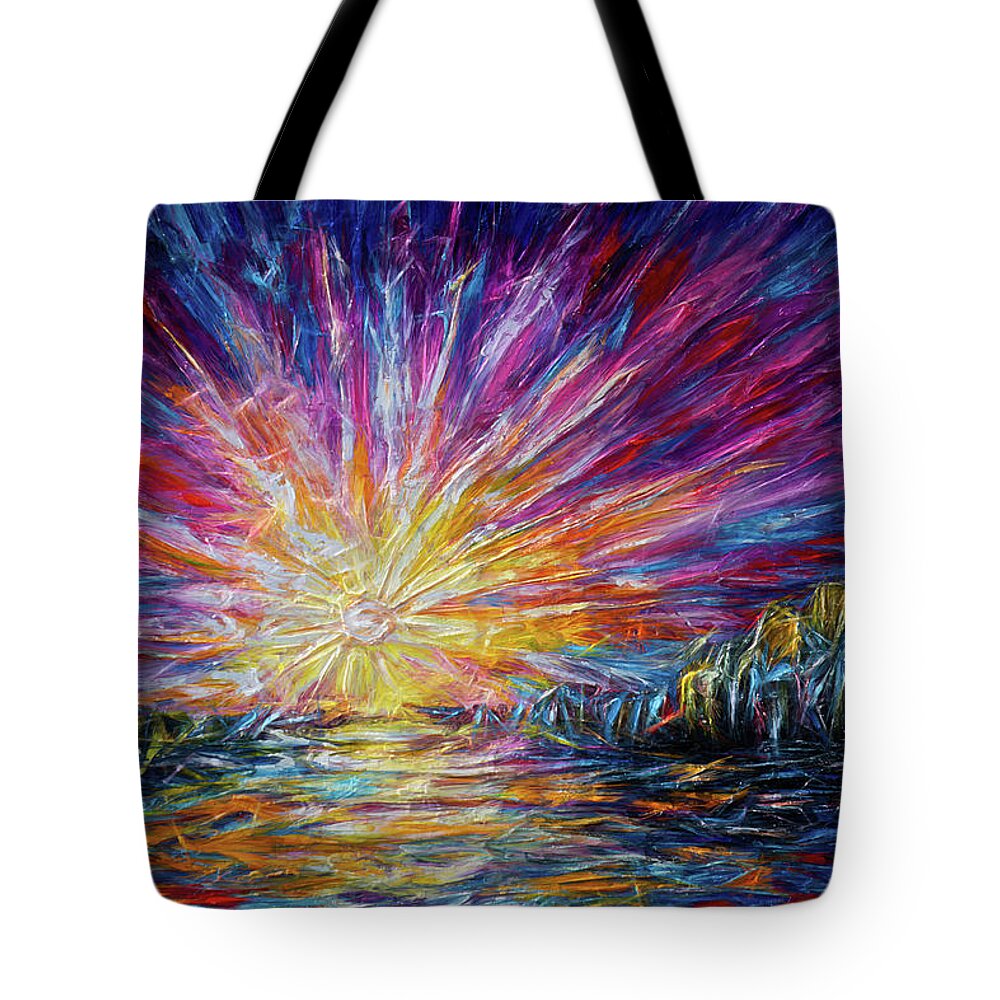 Van Gogh Tote Bag featuring the painting Sunlight in Van Gogh's Style With a Palette Knife by OLena Art by Lena Owens - Vibrant DESIGN