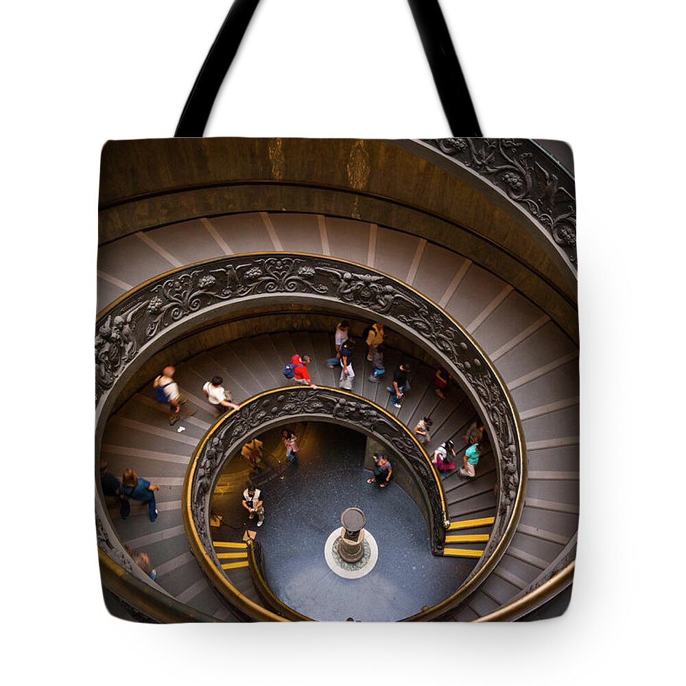 People Tote Bag featuring the photograph Vatican Museum Spiral Staircase, Rome by Juan Silva