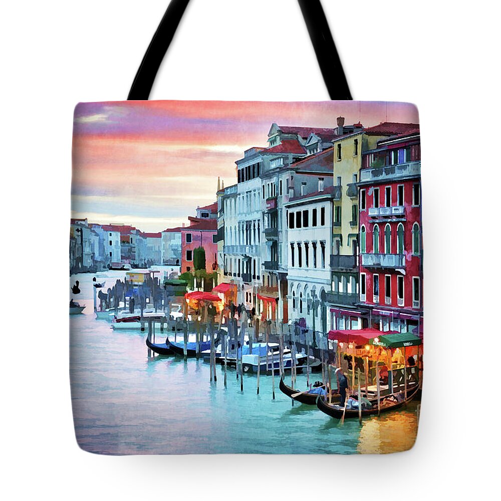 Venice Tote Bag featuring the painting Venice, Grand Canal at sunset by Delphimages Photo Creations