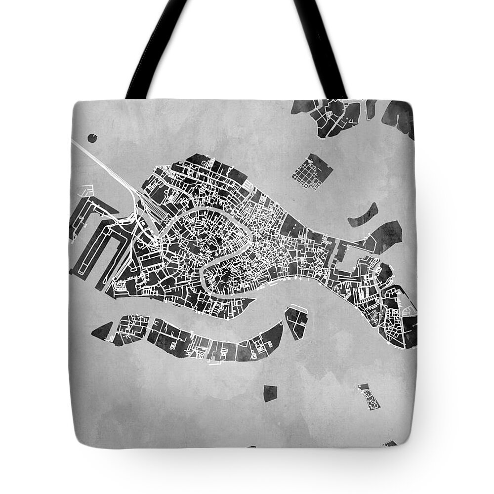 Venice Tote Bag featuring the digital art Venice Italy City Map by Michael Tompsett