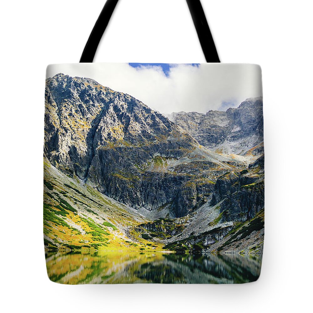 Czarny Staw Gasienicowy Tote Bag featuring the photograph Vibrant Mountain Lake by Pati Photography