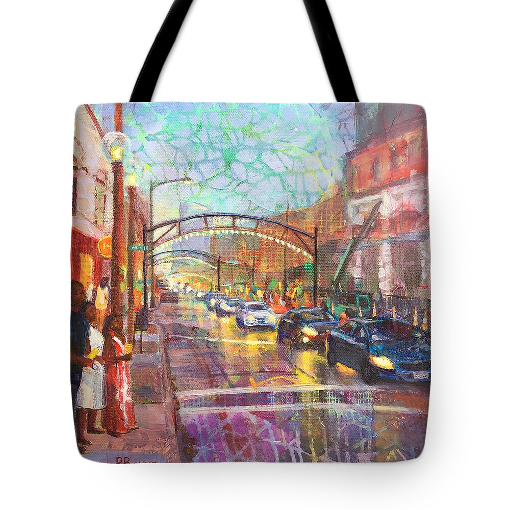 Columbus Tote Bag featuring the painting Vibrant Short North V by Robie Benve