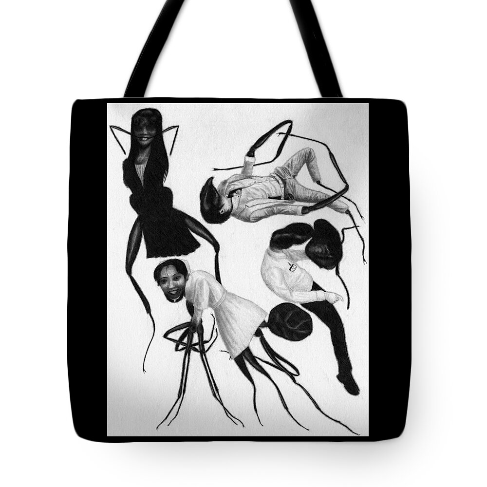 Horror Tote Bag featuring the drawing Victims of Karoshi -- Artwork by Ryan Nieves