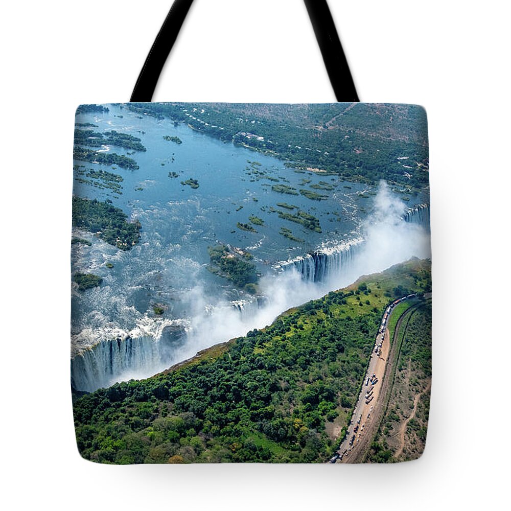 Seven Wonders Of The World Tote Bag featuring the photograph Victoria Falls, Aerial View by Marcy Wielfaert