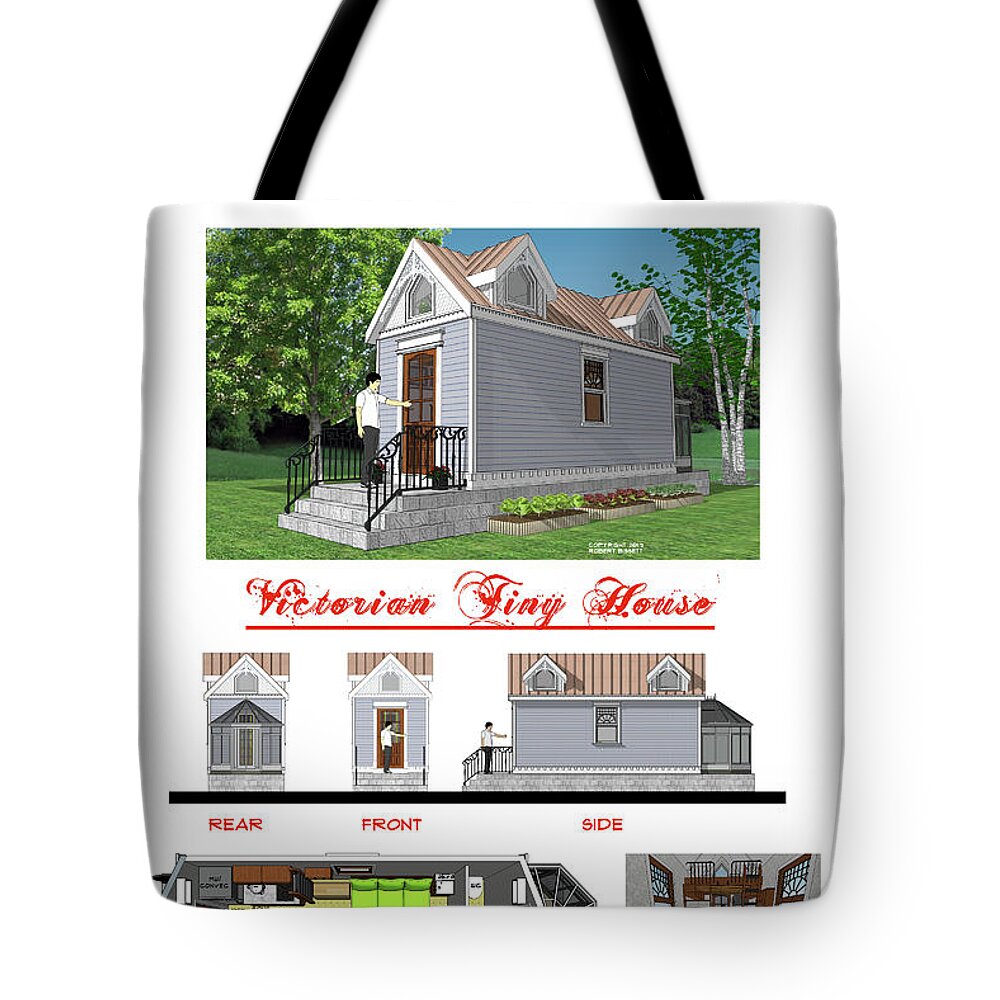 Tiny Tote Bag featuring the digital art Victorian Tiny House by Robert Bissett