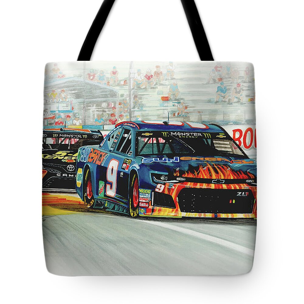 Watercolour Tote Bag featuring the painting Victory At The Glen by Simon Read