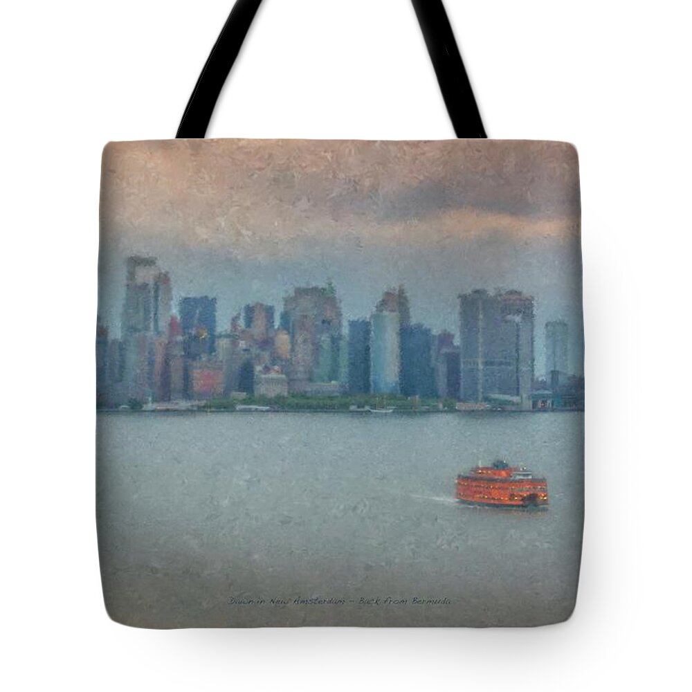 Norwegian Escape Tote Bag featuring the painting View from Norwegian Escape returning to New York from Bermuda by Bill McEntee