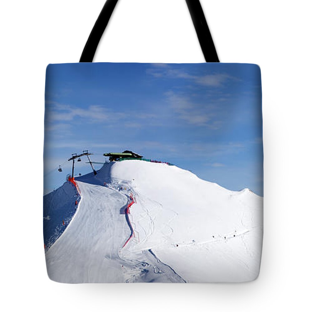 Skiing Tote Bag featuring the photograph View From The Belvedere Near Sass Becè by Maremagnum