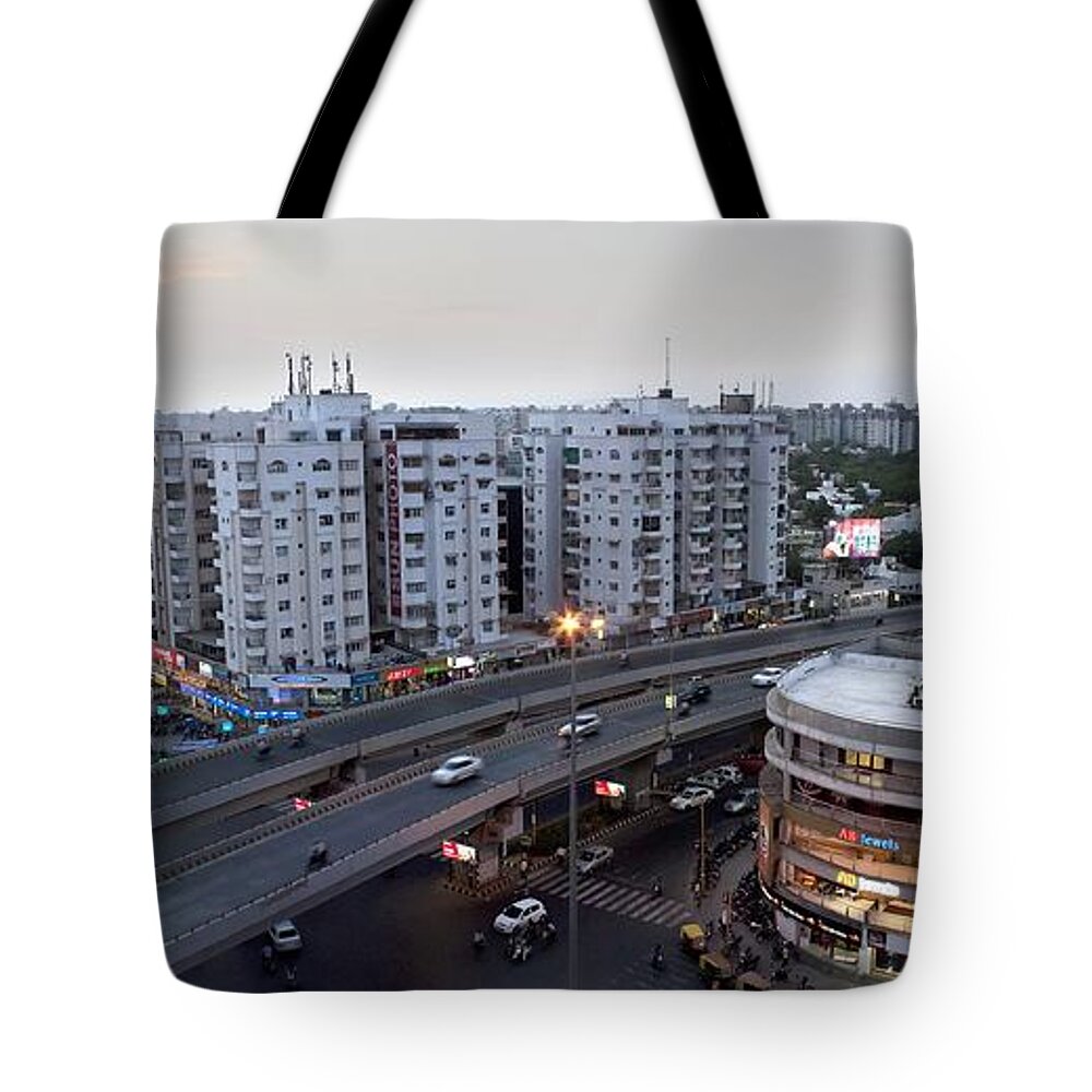 Apartment Tote Bag featuring the photograph View Of Shivranjni Cross Roads by Ashish Shah