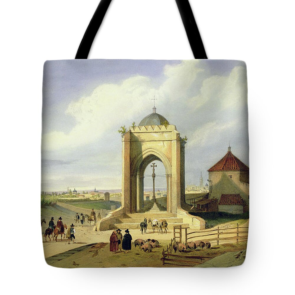 Spanish Tote Bag featuring the painting View Of The City Of Seville From The Cruz Del Campo by Spanish School