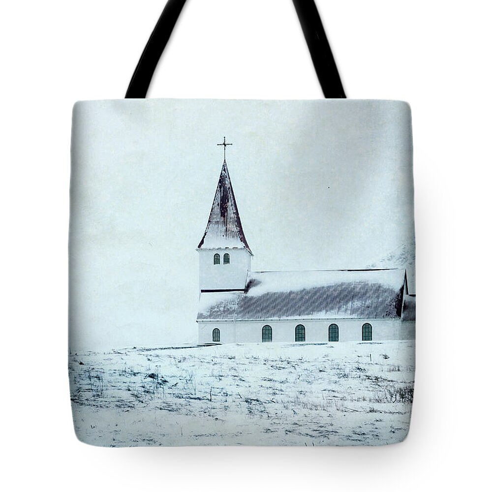 Iceland Tote Bag featuring the photograph Vik i Myrdal Church in Snow by Kathryn McBride