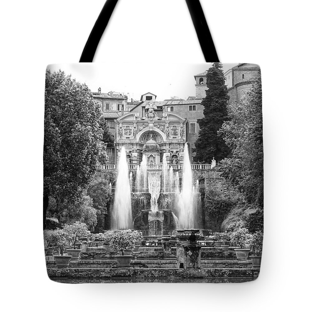 B&w Tote Bag featuring the photograph Fountains of Villa d'Este by Patricia Caron