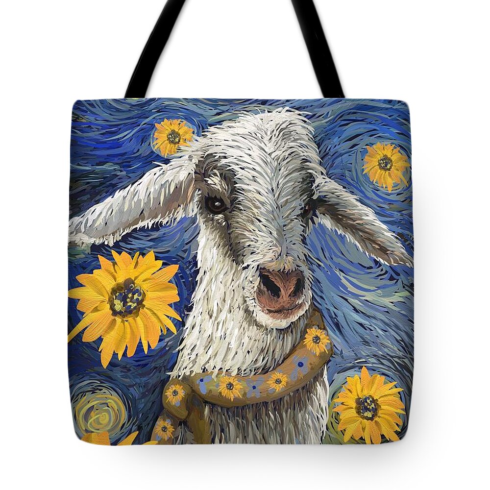 Goat Tote Bag featuring the digital art Vincent Van Goat by Robin Wiesneth