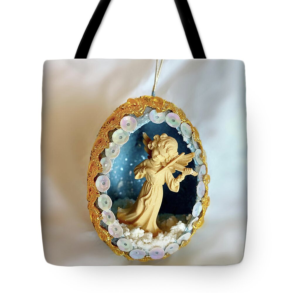 Vintage Tote Bag featuring the photograph Vintage Christmas Egg Ornament Angel2 by Marilyn Hunt