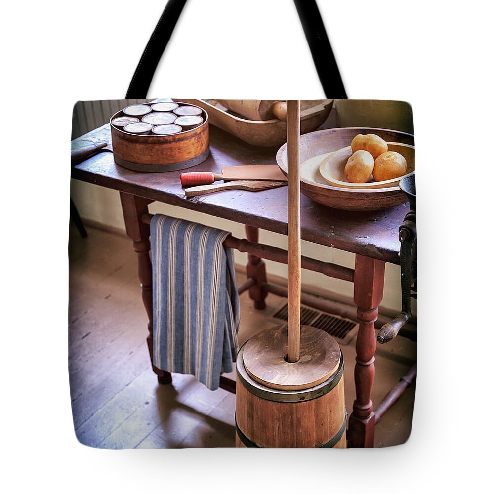 Butter Churn Tote Bag featuring the photograph Vintage Farmhouse Butter Churn by James Eddy