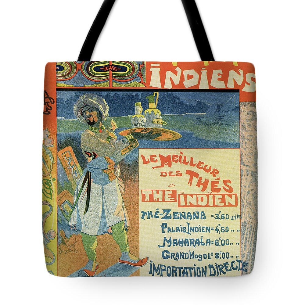 Old Tote Bag featuring the drawing Vintage French Indian Tea advertisement by Heidi De Leeuw