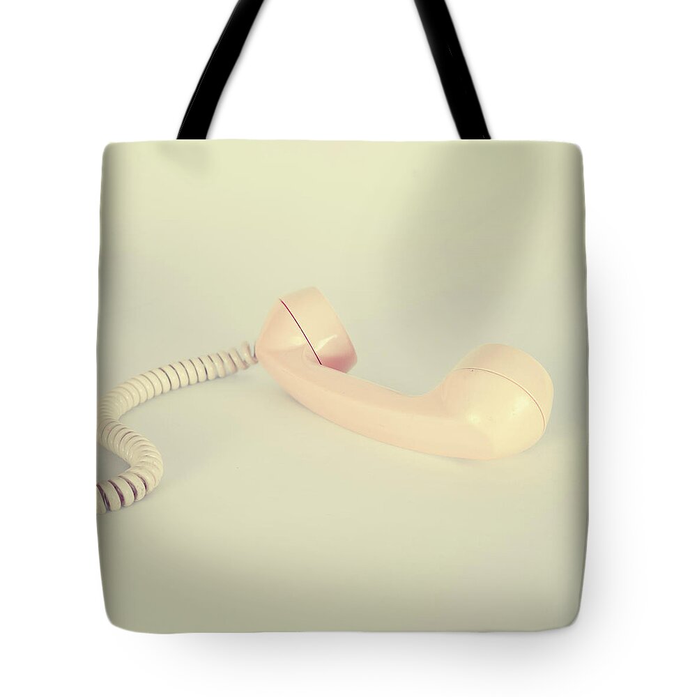 White Background Tote Bag featuring the photograph Vintage Phone Receiver by Andrea Carolina Photography