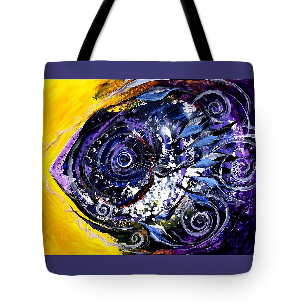 Fish Tote Bag featuring the painting Violet Tri-Fish by J Vincent Scarpace