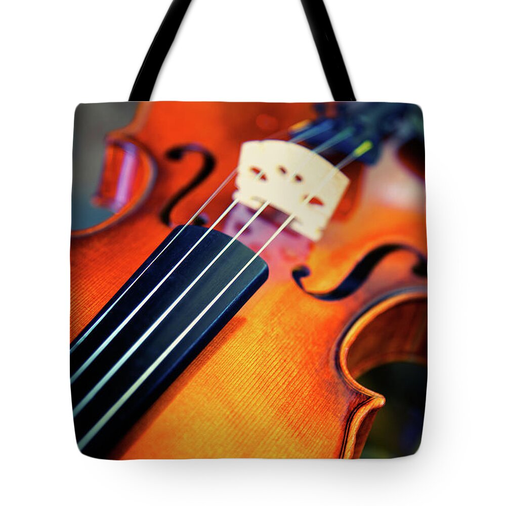 Music Tote Bag featuring the photograph Violin by Sarah Beard Buckley