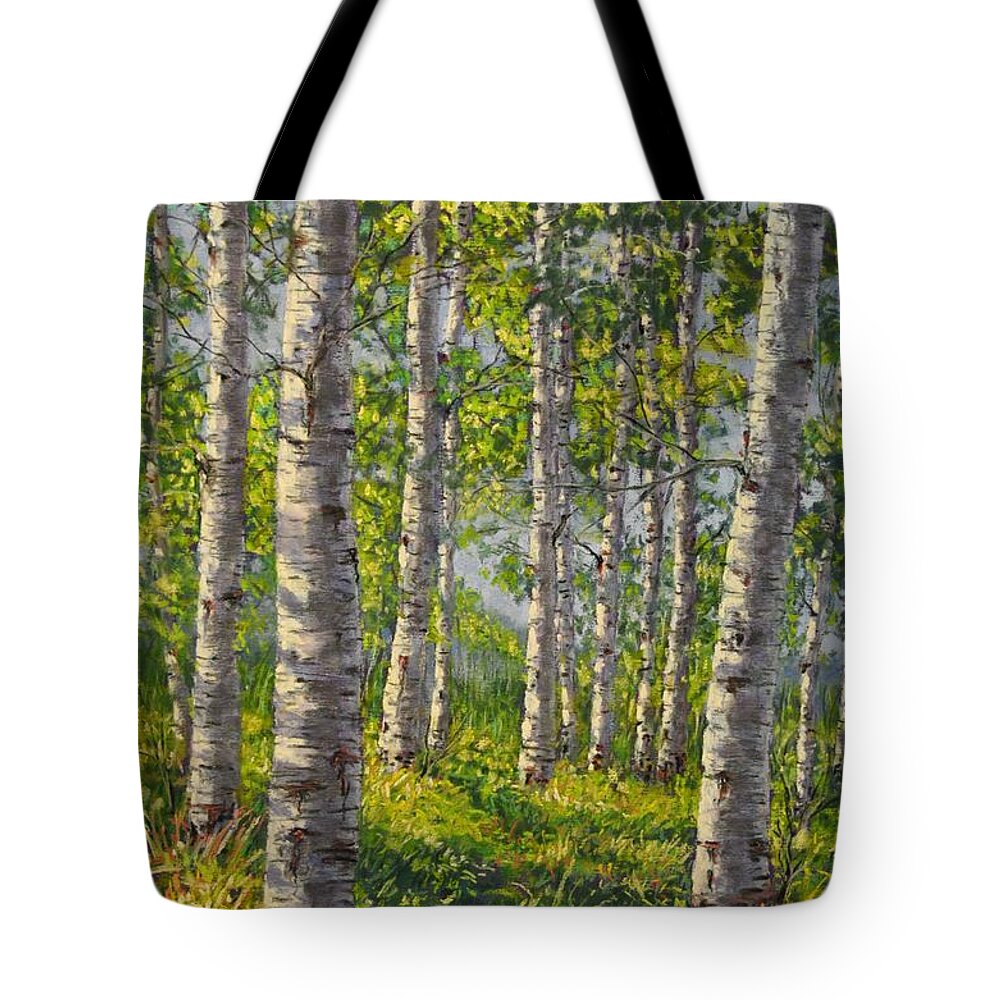 Summer Aspens Tote Bag featuring the pastel Viridescence by Lee Tisch Bialczak