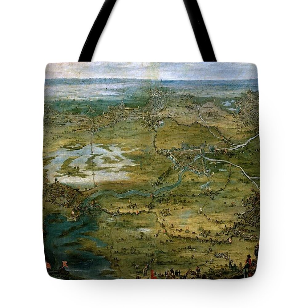 Pieter Snayers Tote Bag featuring the painting 'Vista caballera del Sitio de Breda', First half 17th century, Flemish School, Oi... by Pieter Snayers -1592-1667-