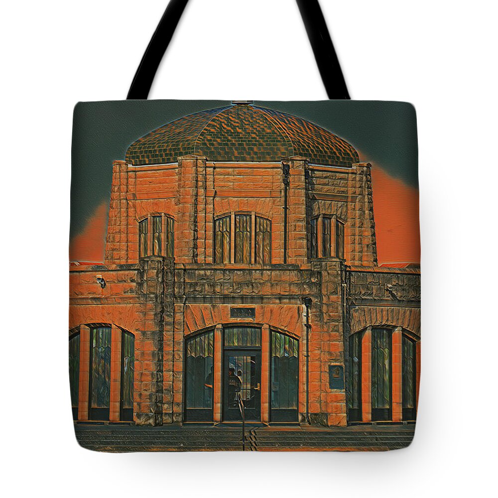 Vista House Tote Bag featuring the digital art Vista House by Jerry Cahill