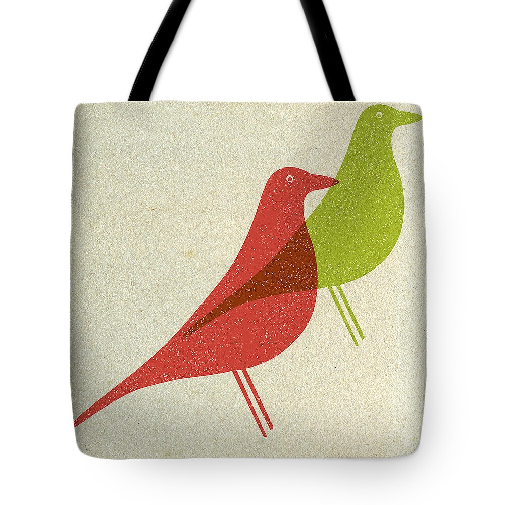 Mid-century Tote Bag featuring the digital art Vitra Eames House Birds I by Naxart Studio