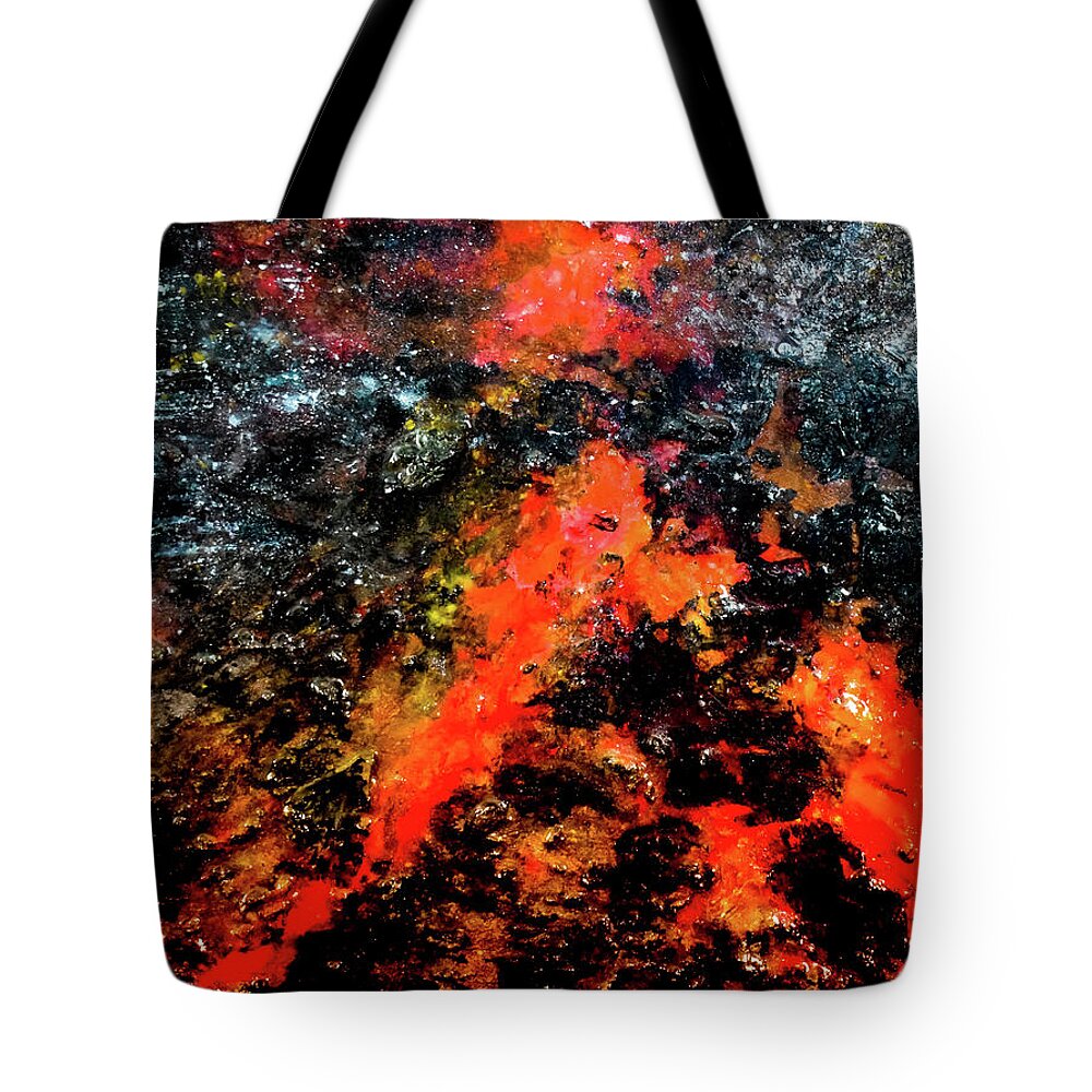 Volcano Tote Bag featuring the mixed media Volcanic by Patsy Evans - Alchemist Artist