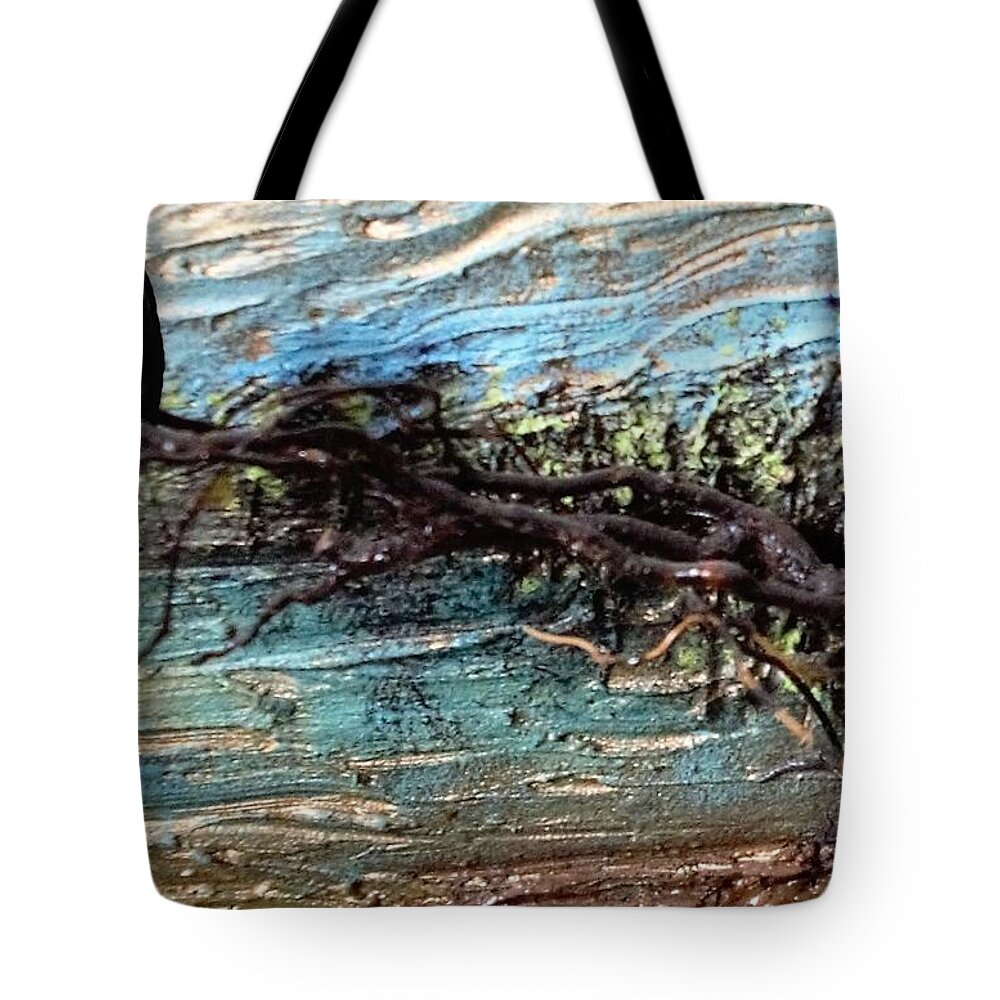 Vulture Tote Bag featuring the mixed media Vulture with Impasto Sky by Roger Swezey