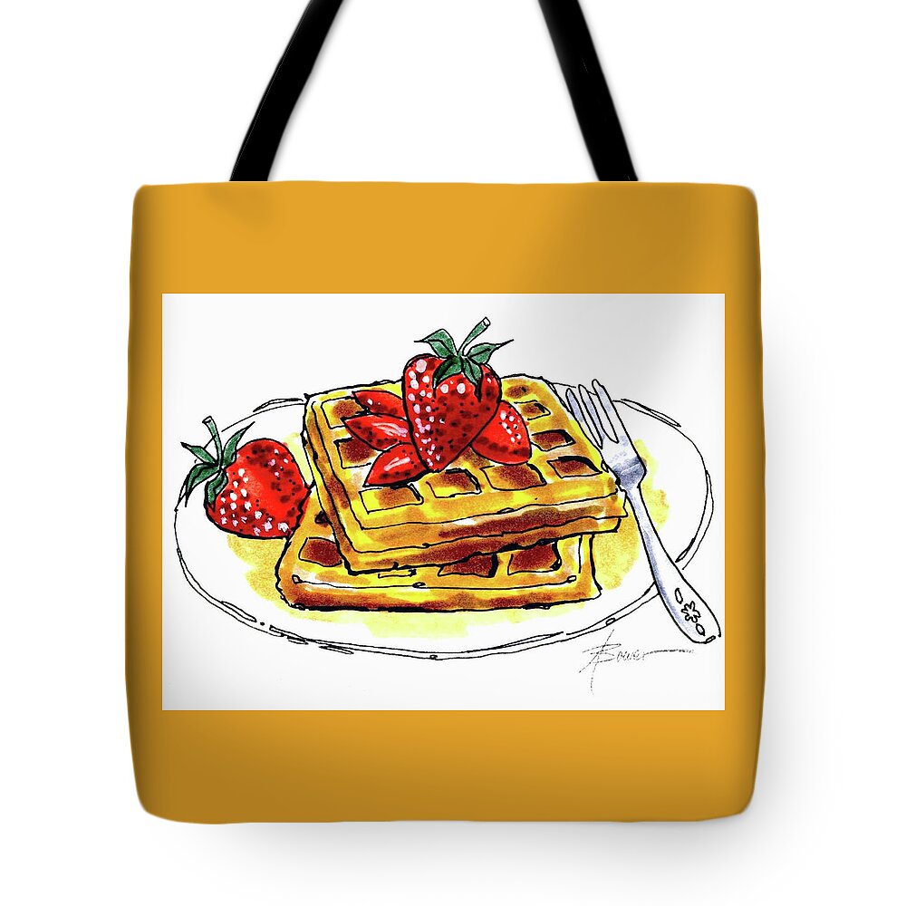 Waffles Tote Bag featuring the painting Waffles and Strawberries by Adele Bower