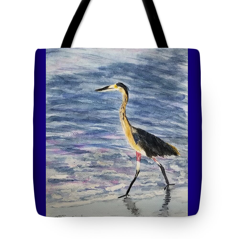 Herons Tote Bag featuring the painting Walk on the beach by Ann Frederick