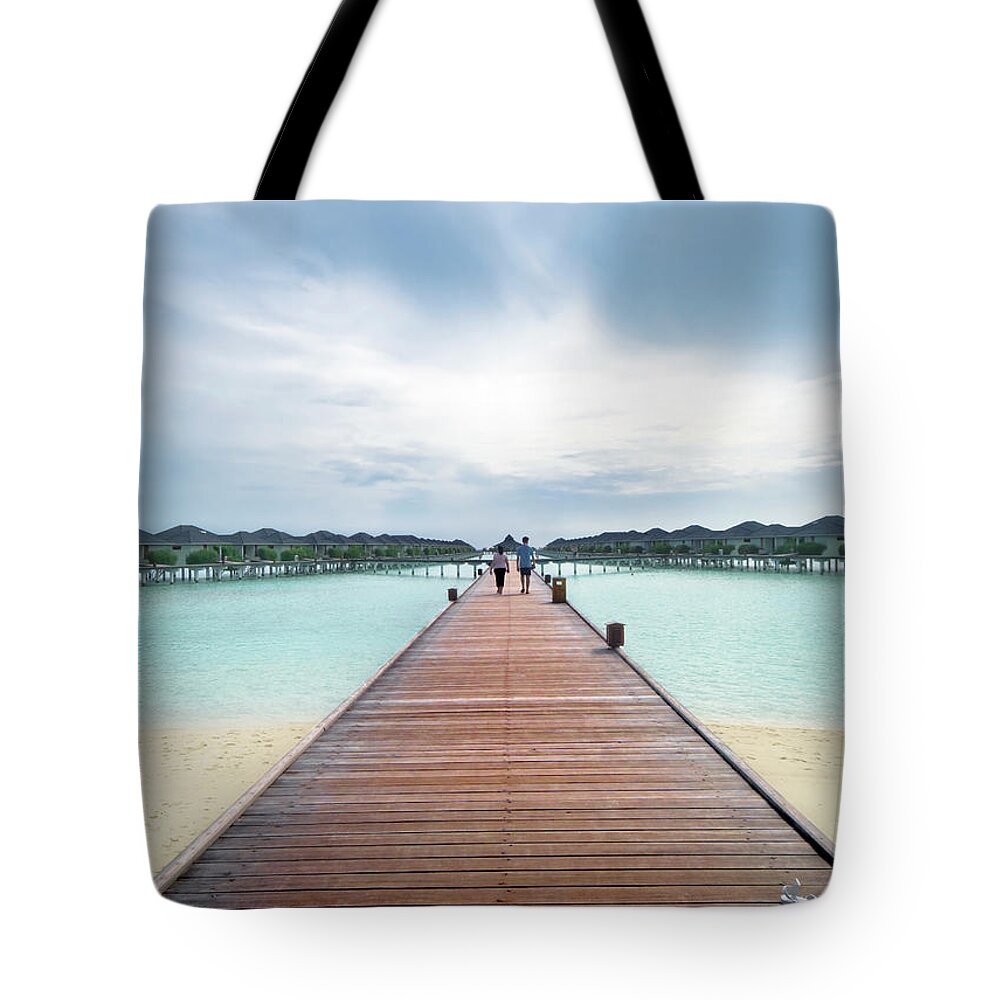 Water's Edge Tote Bag featuring the photograph Walk Together Maldives by Noelia Magnusson Photography