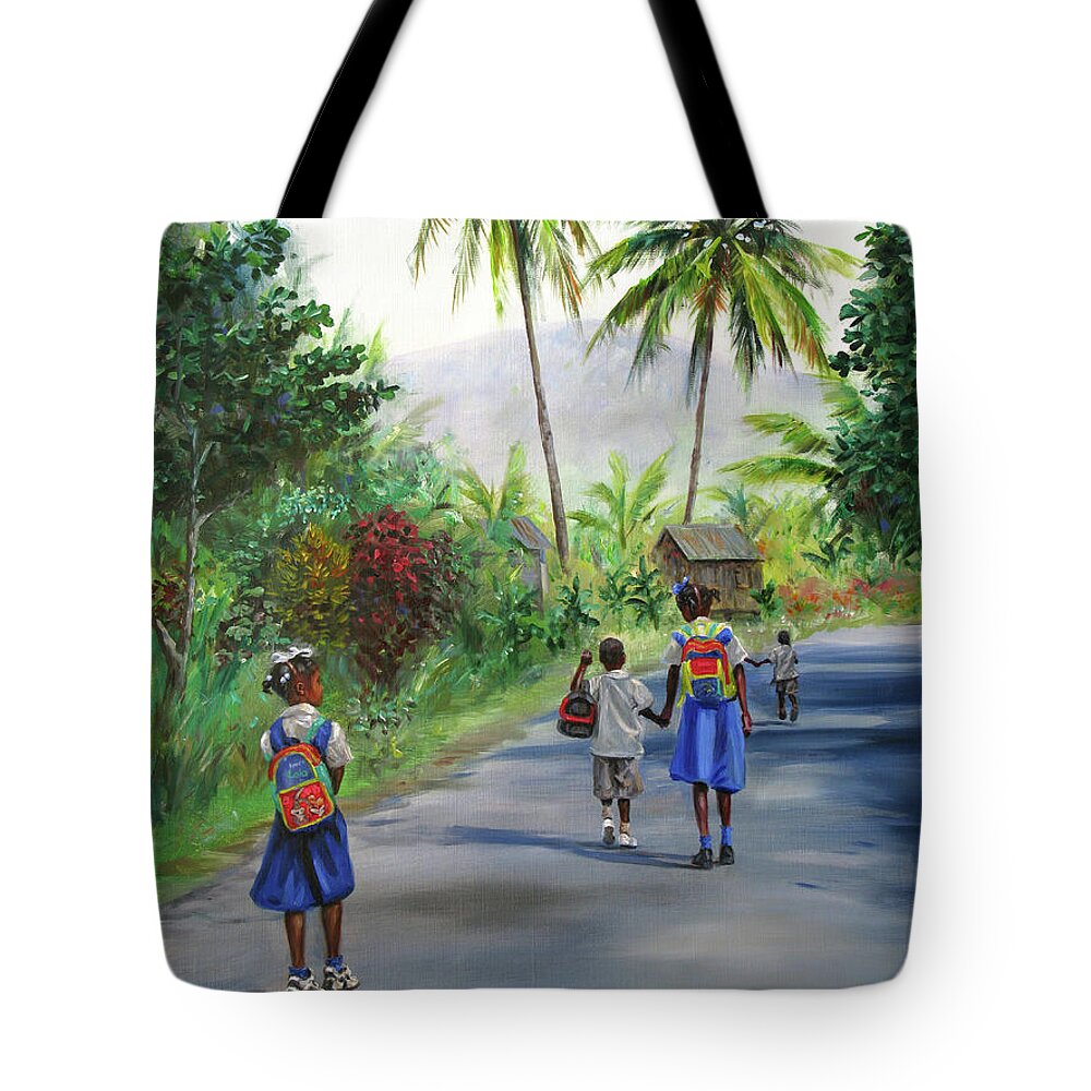 Caribbean Art Tote Bag featuring the painting Walking Home 2 by Jonathan Gladding