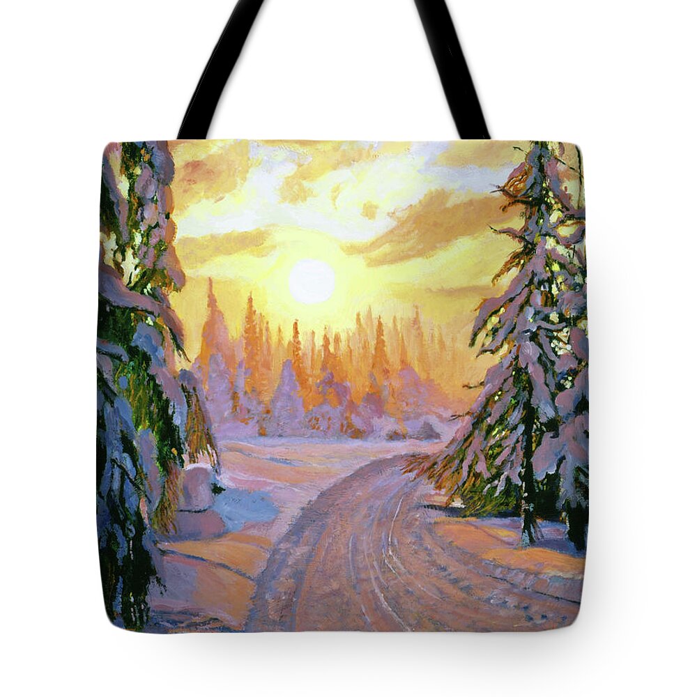 Landscape Tote Bag featuring the painting Walking Home For Christmas by David Lloyd Glover