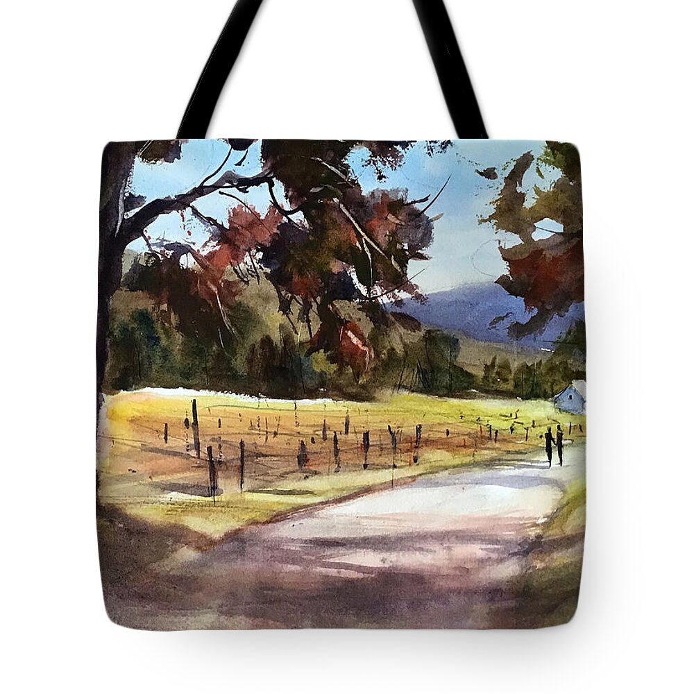Landscape Tote Bag featuring the painting Walking in Wine Country by Judith Levins