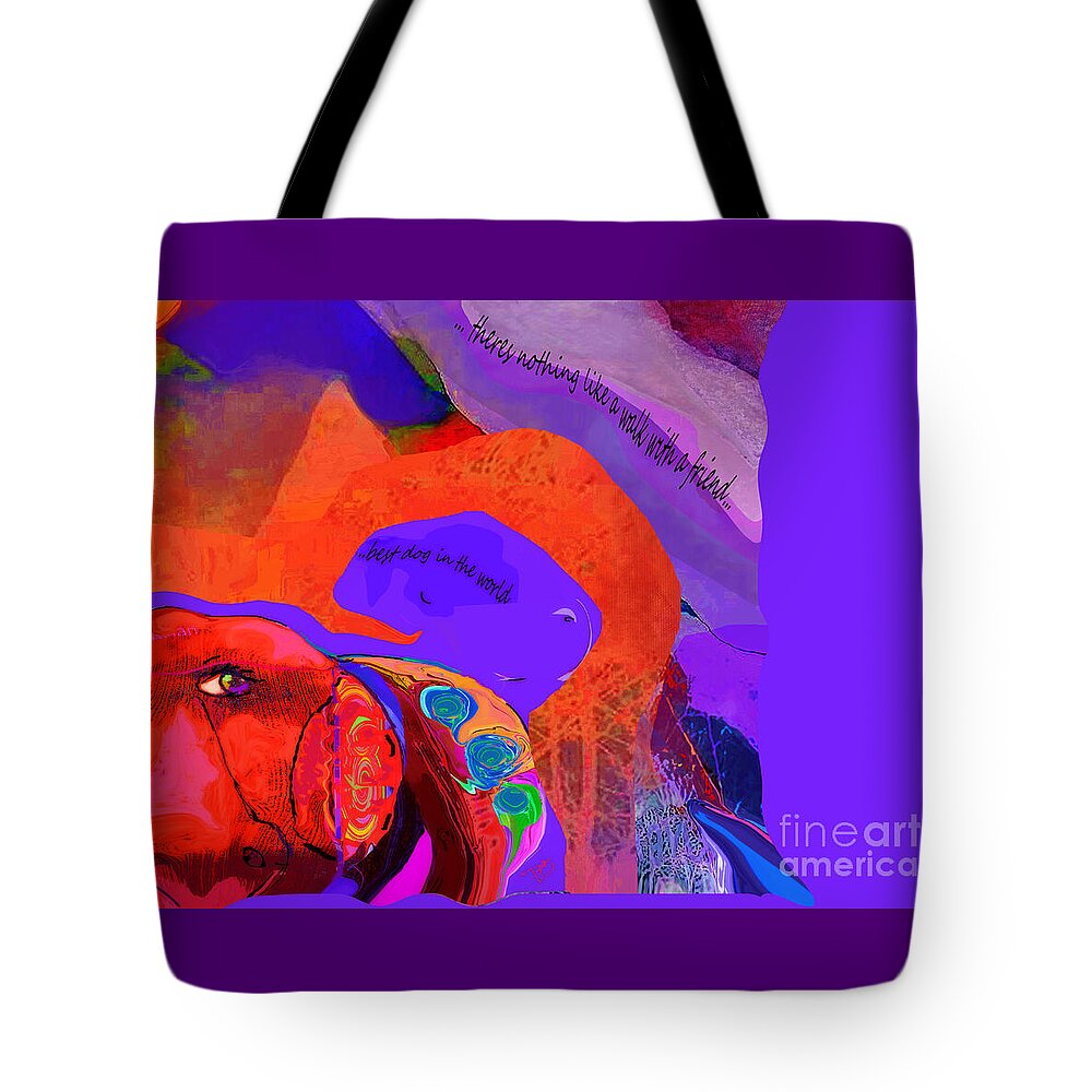 Dogs Tote Bag featuring the mixed media Walking With A Dog by Zsanan Studio