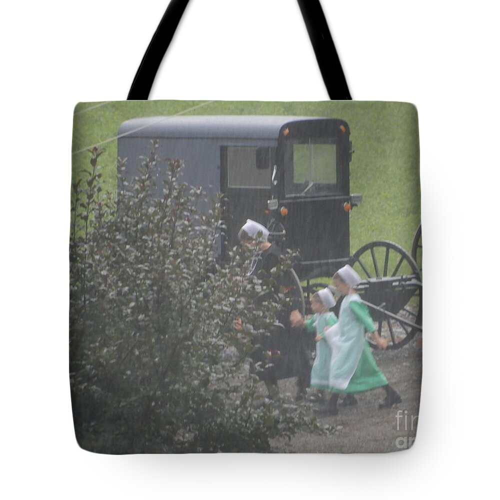 Amish Tote Bag featuring the photograph Walking with Mom to the Barn by Christine Clark
