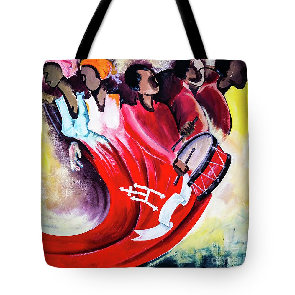 Mural Tote Bag featuring the photograph Wall painting in Fogo, Cape Verde by Lyl Dil Creations