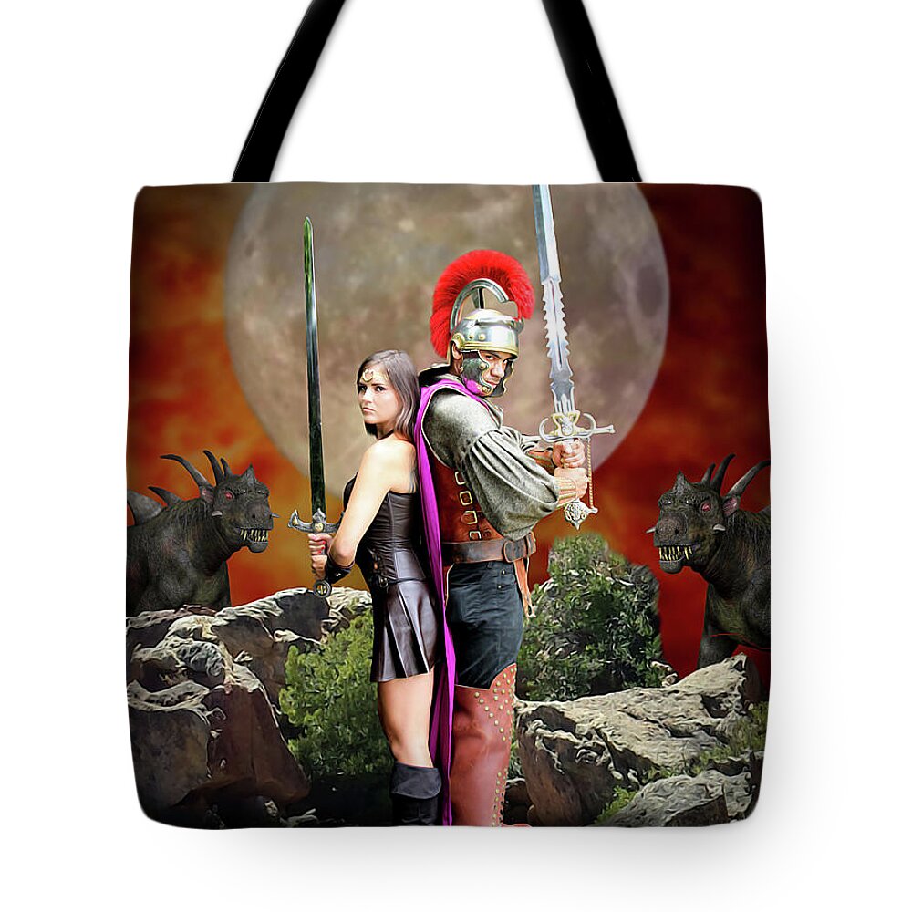 Xena Tote Bag featuring the photograph Warriors Back To Back by Jon Volden