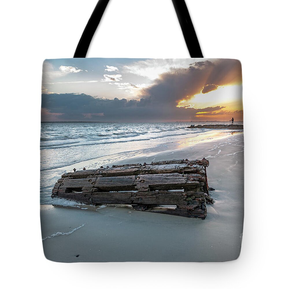 Sunset Tote Bag featuring the photograph Washed Ahore - Sullivan's Island South Carolina by Dale Powell