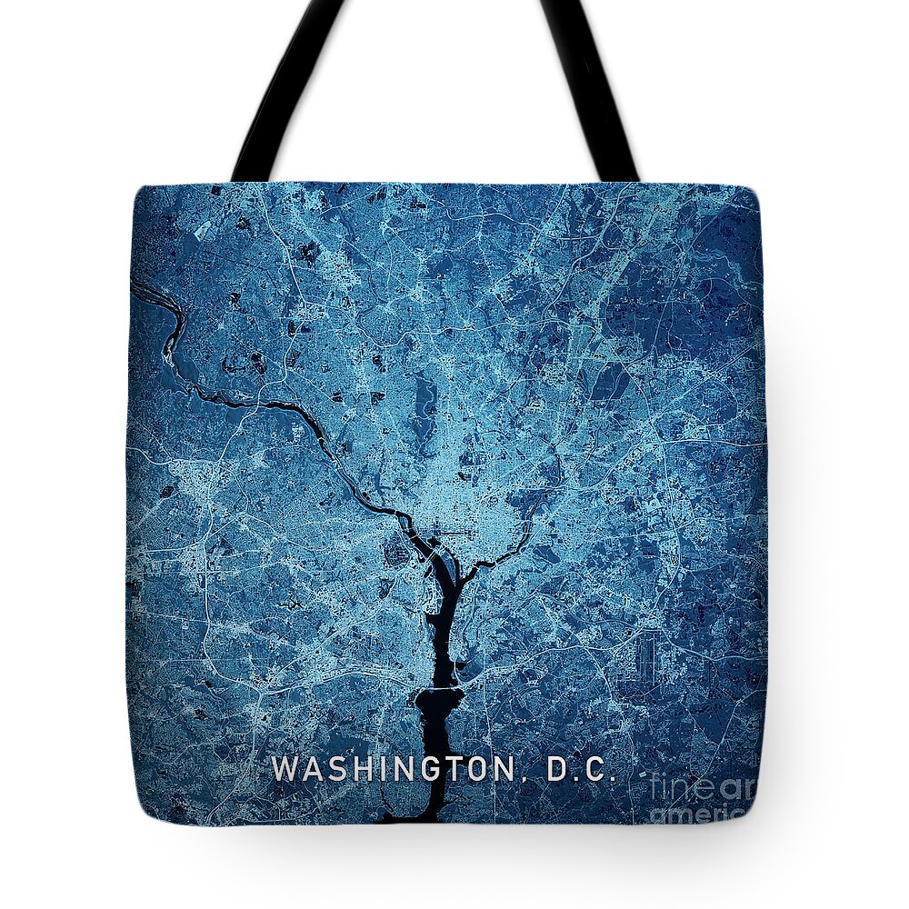 Washington Tote Bag featuring the digital art Washington DC 3D Render Blue Top View Mar 2019 by Frank Ramspott