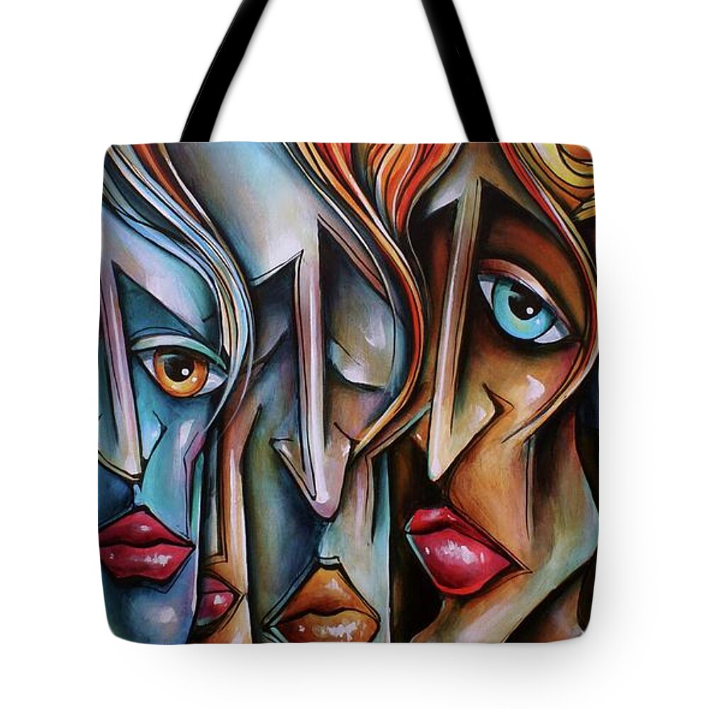 Urban Expression Tote Bag featuring the painting Watch Closely by Michael Lang