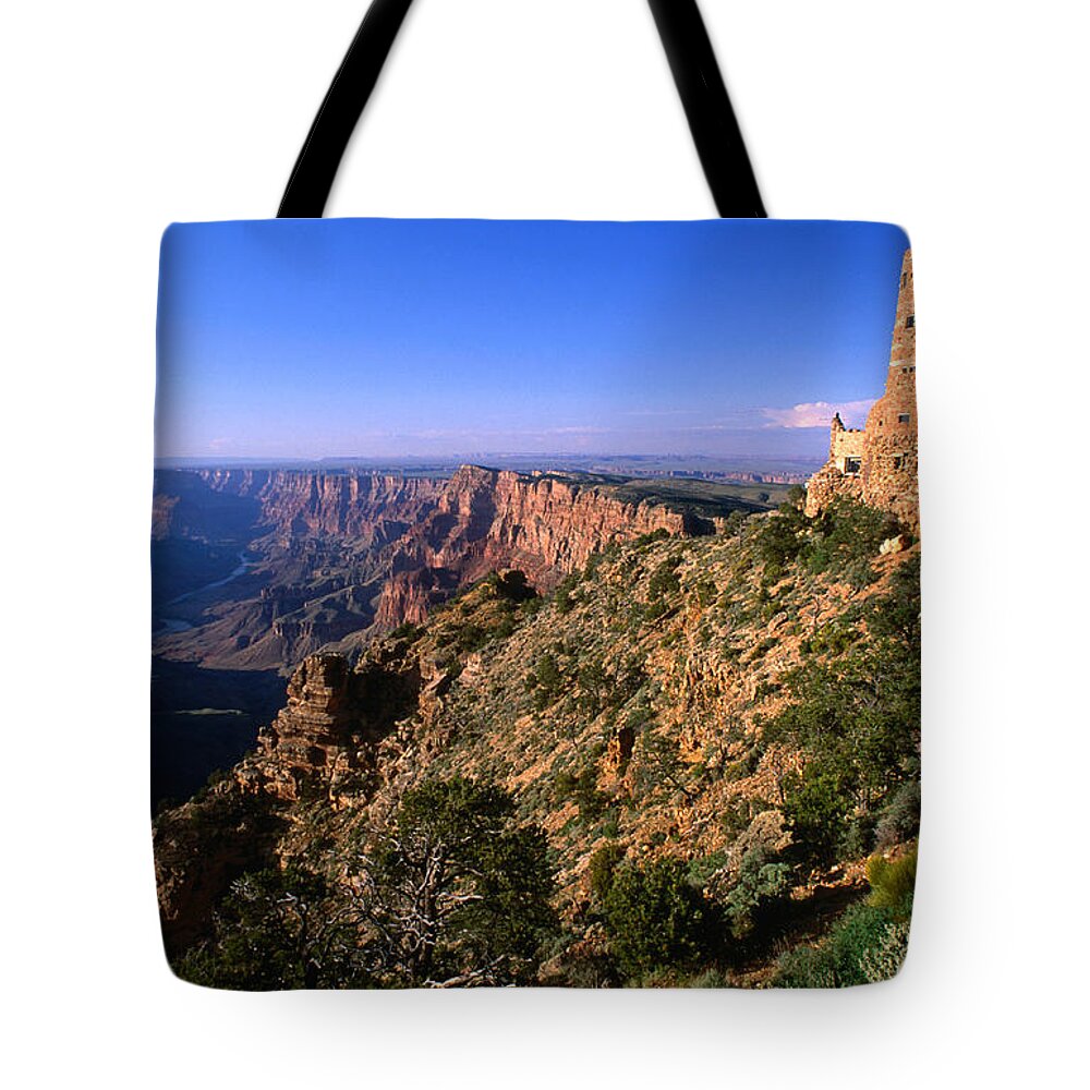 History Tote Bag featuring the photograph Watchtower At Desert View On Canyons by John Elk Iii