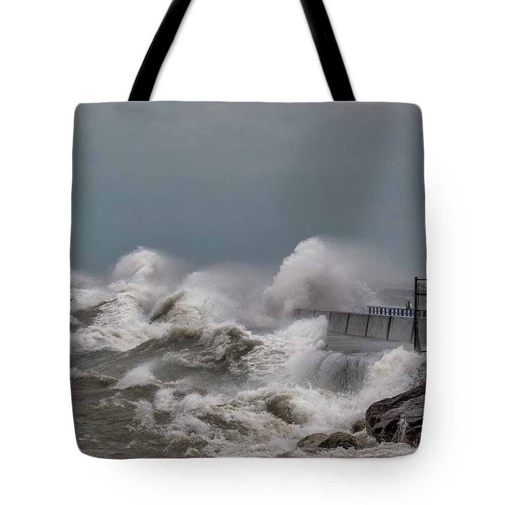 Government Pier Tote Bag featuring the photograph Water Power by Kristine Hinrichs