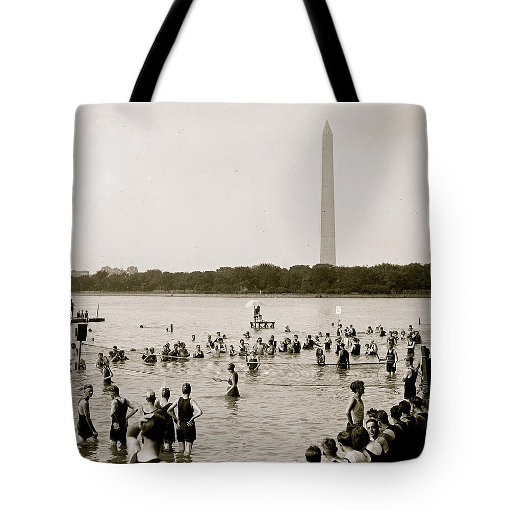 Leisure Tote Bag featuring the painting Water Tennis played by citizens in Wasington, DC as they enjpy the tidal basin by 