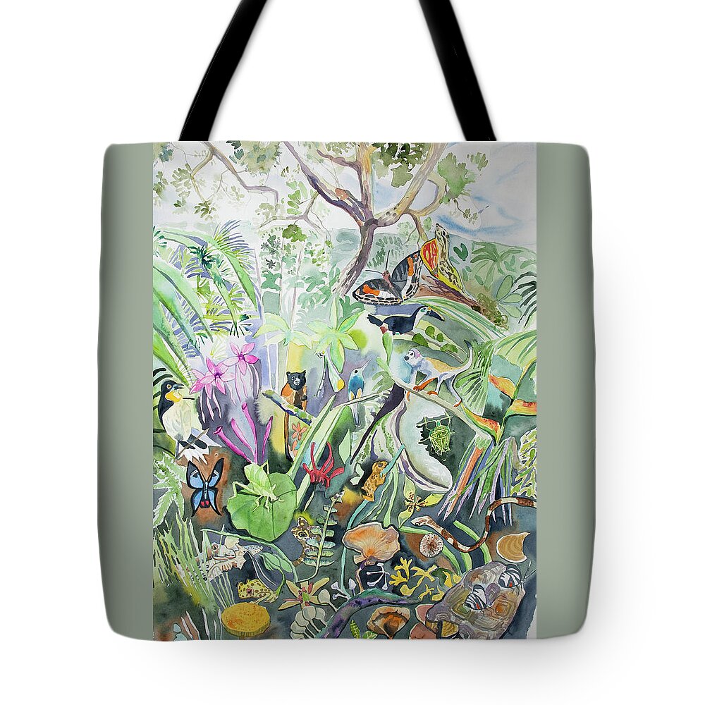 Amazon Tote Bag featuring the painting Watercolor - Amazon Rainforest Design by Cascade Colors