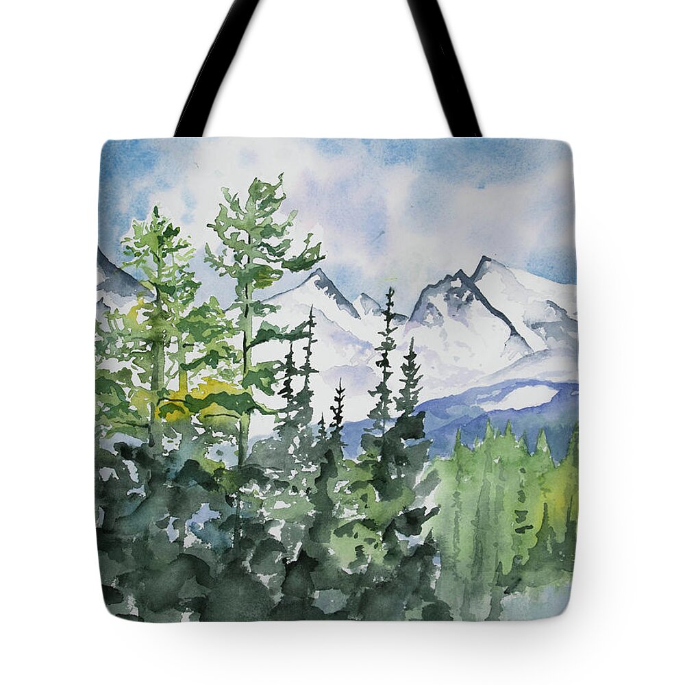 Brainard Lakes Tote Bag featuring the painting Watercolor - Brainard Lakes Winter Landscape by Cascade Colors