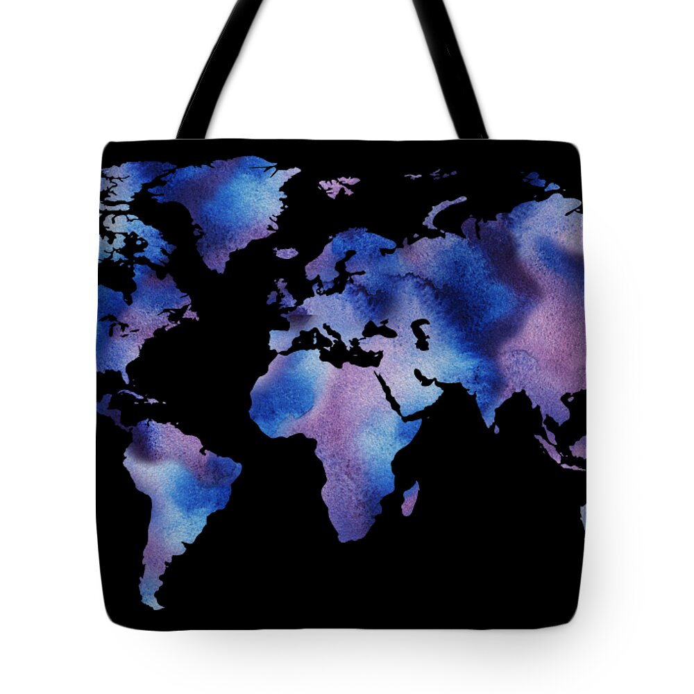 World Tote Bag featuring the painting Watercolor Silhouette World Map Colorful PNG VIII by Irina Sztukowski